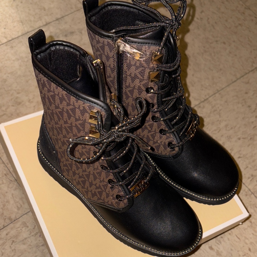 Michael Kors Black and Brown Monogram Boots